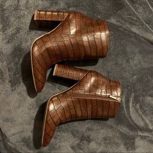 EUC Faux Cognac Croc Block Heel Bootie